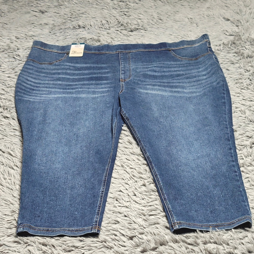 Terra & Sky Capri Jegging Women 4X 28W 29W 30W Pull On Blue High Rise New NWT